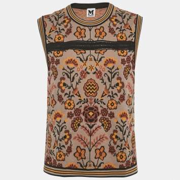 Pre Owned M Missoni Grey Patterned Knit Sleeveless Top M