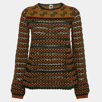 Pre Owned M Missoni Black/Orange Floral Perforated Knit Top S