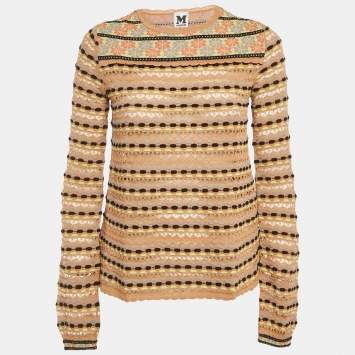 Pre Owned M Missoni Beige Floral Perforated Knit Top L