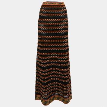 Pre Owned M Missoni Black/Orange Perforated Knit Maxi Skirt S