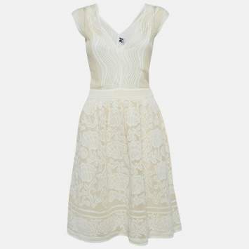 Pre Owned M Missoni White Pattered Lurex Knit Short Dress L