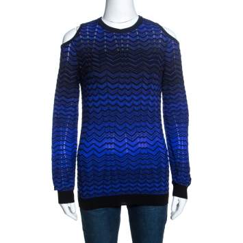 Pre Owned M Missoni Bicolor Chevron Patterned Knit Cold Shoulder Top M