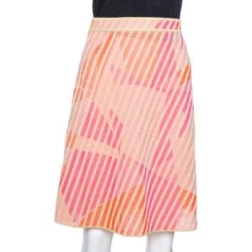 Pre Owned M Missoni Pink & Orange Metallic Knit A-Line Skirt M