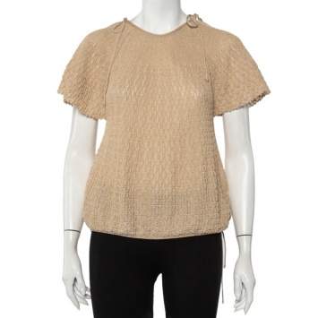 Pre Owned M Missoni Beige Lurex Knit Tie Detail Top L