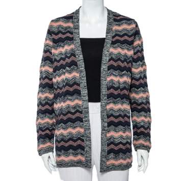 Pre Owned M Missoni Multicolor Chevron Patterned Knit Open Front Cardigan M