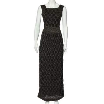 Pre Owned M Missoni Black Lurex Patterned Knit Sleeveless Maxi Dress M