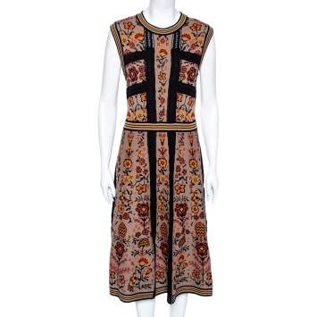 Pre Owned M Missoni Multicolored Floral Pattern Knit Flared Midi Dress L 