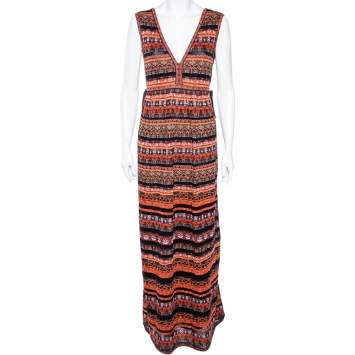 Pre Owned M Missoni Multicolor Patterned Lurex Knit Sleeveless Maxi Dress L