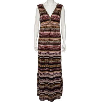 مملوكة مسبقًا M Missoni Multicolor Patterned Lurex Knit Sleeveless Maxi Dress M
