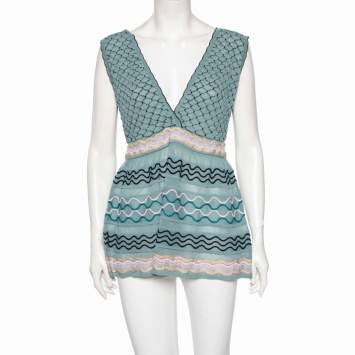 Pre Owned M Missoni Blue Patterned Knit Sleeveless Top L
