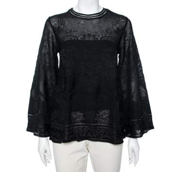 Pre Owned M Missoni Black Floral Knit Long Sleeve Top M