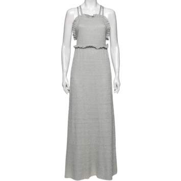 Pre Owned M Missoni Grey Lurex Knit Cross Back Detailed Maxi Dress M