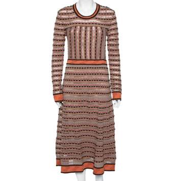 Pre Owned M Missoni Multicolored Patterned Knit Long Sleeve Midi Dress L