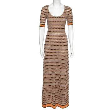 Pre Owned M Missoni Multicolor Patterned Knit Short Sleeve Maxi Dress S