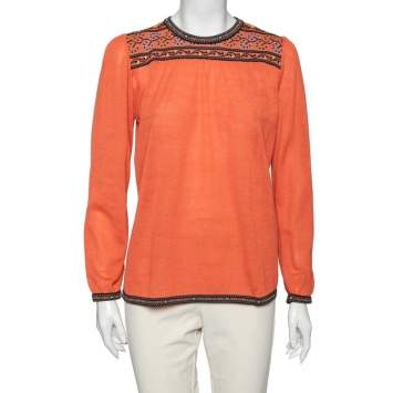 Pre Owned M Missoni Orange Knit Patterned Long Sleeve Top M