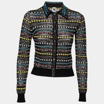 Pre Owned M Missoni Black Patterned Lurex Knit Collared Cardigan Top S