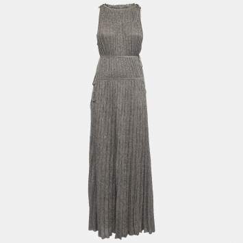 Pre Owned M Missoni Khaki Green Lurex Knit Pleated Maxi Dress L