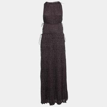 Pre Owned M Missoni Purple Plum Lurex Knit Pleated Maxi Dress M