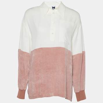 Pre Owned M Missoni Two Tone Silk & Velvet Half Button Shirt M