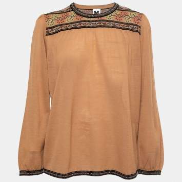 Pre Owned M Missoni Light Brown Knit Patterned Long Sleeve Top L