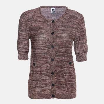 Pre Owned M Missoni Pink & Brown Lurex Knit Button Front Cardigan M