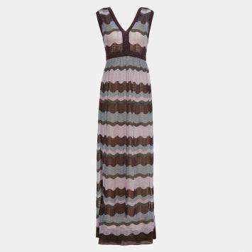 Pre Owned M Missoni Purple Metallic Knit Maxi Dress M (IT 44)