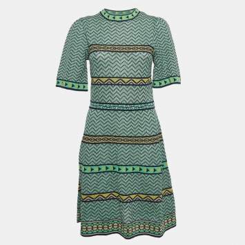 مملوكة مسبقًا M Missoni Green Patterned Knit Mini Dress M