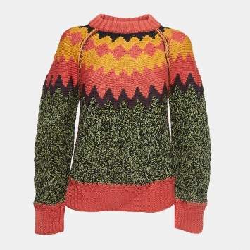 Pre Owned M Missoni Multicolor Patterned Wool-Blend Knit Sweater S