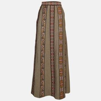 Pre Owned M Missoni Multicolor Stripe Lurex Knit Flared Midi Skirt L