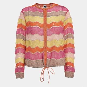 Pre Owned M Missoni Multicolor Chevron Pattern Lurex Knit Cardigan L