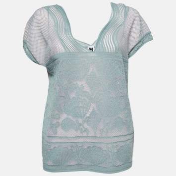 Pre Owned M Missoni Blue Sea Shell Pattern Lurex Knit Cap Sleeve Top M