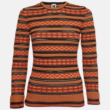Pre Owned M Missoni Orange Patterned Knit Top S