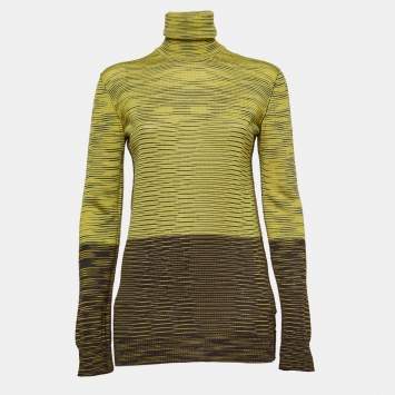 Pre Owned M Missoni Yellow/Brown Patterned Knit Turtle Neck Sweater L