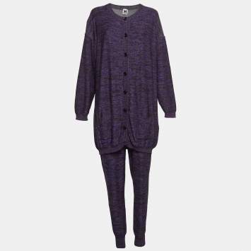 Pre Owned M Missoni Purple Patterned Lurex Knit Cardigan & Playsuit Set L