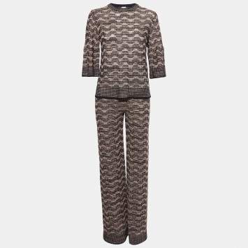 Pre Owned M Missoni Pink/Black Patterned Lurex Knit Top and Pants Set S
