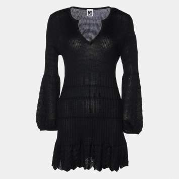 Pre Owned M Missoni Black Patterned Wool Blend Knit Mini Dress M