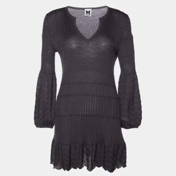Pre Owned M Missoni Grey Patterned Wool Blend Knit Dress M