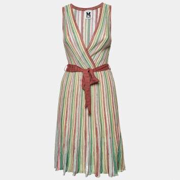 Pre Owned M Missoni Multicolor Patterned Knit V Neck Sleeveless Short Dress S