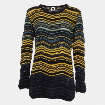 Pre Owned M Missoni Multicolor Patterned Knit Long Sleeve Top L
