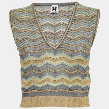 Pre Owned M Missoni Multicolor Chevron Lurex Knit Crop Top S