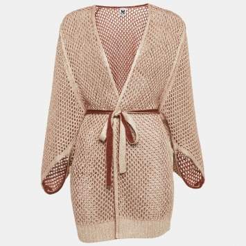 Pre Owned M Missoni Brown Lurex Knit Belted Cardigan M