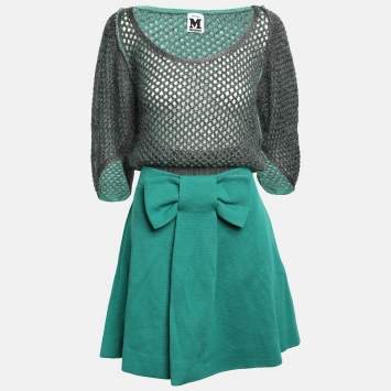 M Missoni Green/Grey Lurex Knit Skirt Set M
