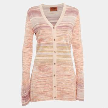 Pre Owned M Missoni Pink Stripe Knit Button Front Cardigan M