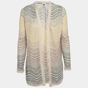 Pre Owned M Missoni Beige Pinhole/Wave Patterned Knit Cardigan M