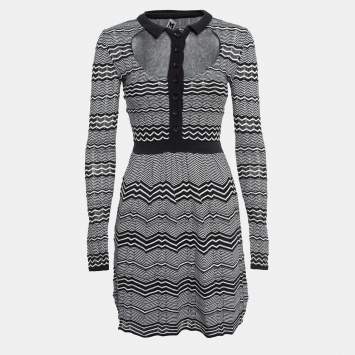 Pre Owned M Missoni Black/White Patterned Knit Mini Dress S