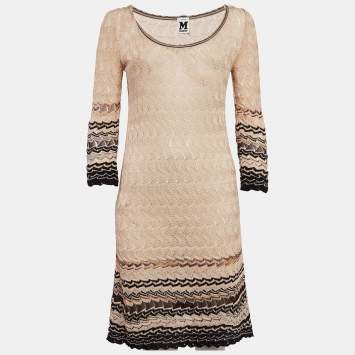 Pre Owned M Missoni Beige Patterned Knit Round Neck Mini Dress M