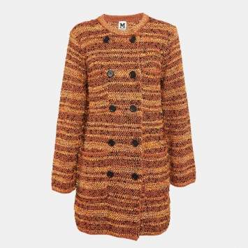 Pre Owned M Missoni Multicolor Tweed Double Breasted Long Jacket M