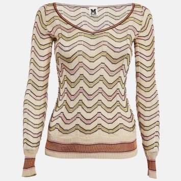 Pre Owned M Missoni Chevron Pattern Knit V-Neck Sweatshirt S
