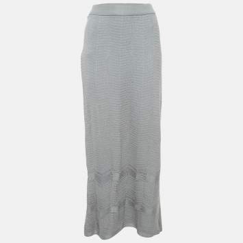 Pre Owned M Missoni Grey Chevron Knit Maxi Skirt S