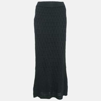 Pre Owned M Missoni Black Patterned Knit Maxi Skirt S